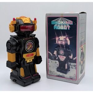 Vintage 80s Smoking Robot AP-117 Omni Taiwan w/ Box Lights Sounds For Parts 12״